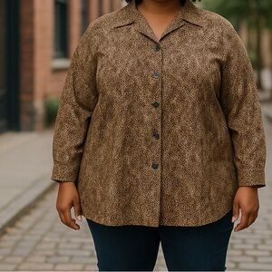 Requirements Woman Button Up Blouse Animal Print Size 2x